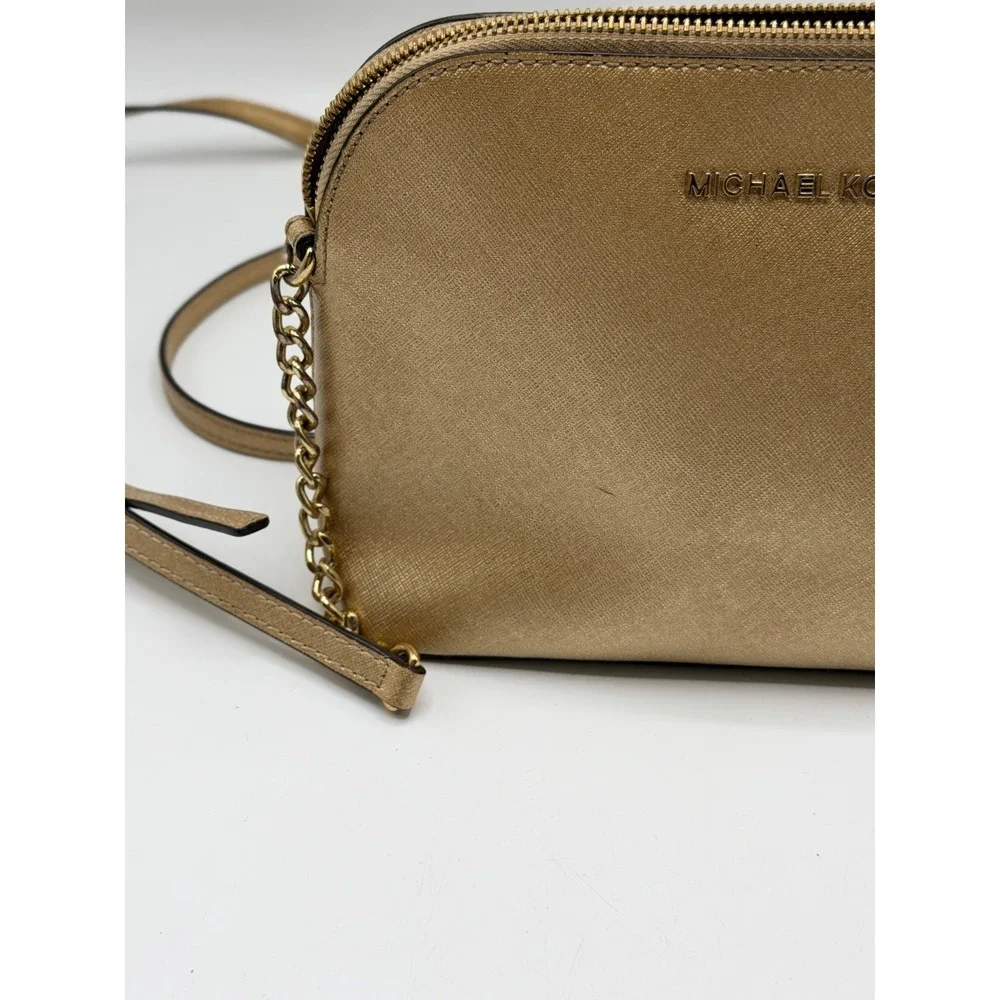 MICHAEL KORS Gold Saffiano Leather Dome Crossbody Bag Chain Strap AS IS